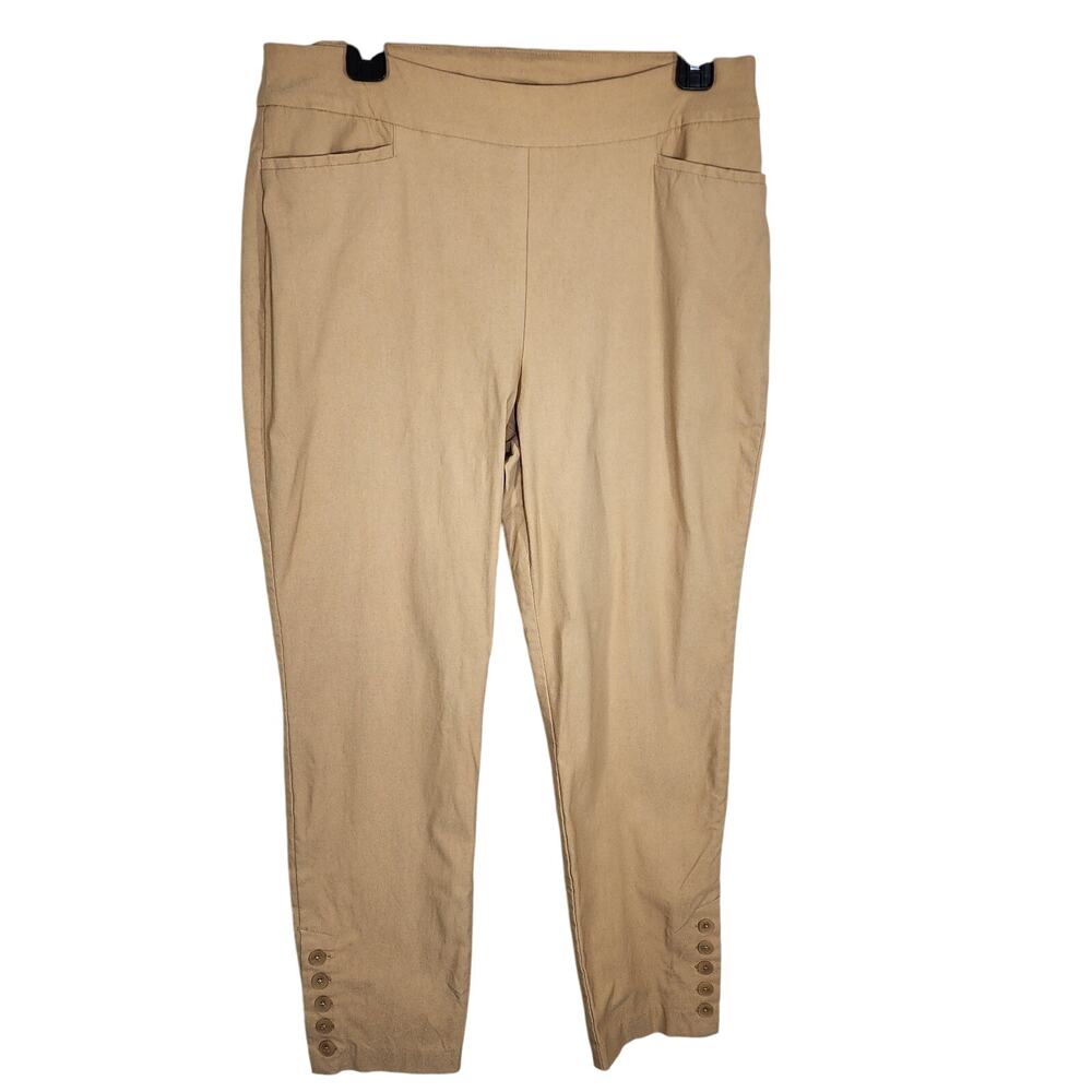 Chico’s So Slimming Brigitte Button Hem Slim Ankle Pants Sz 2R US 12R Beige